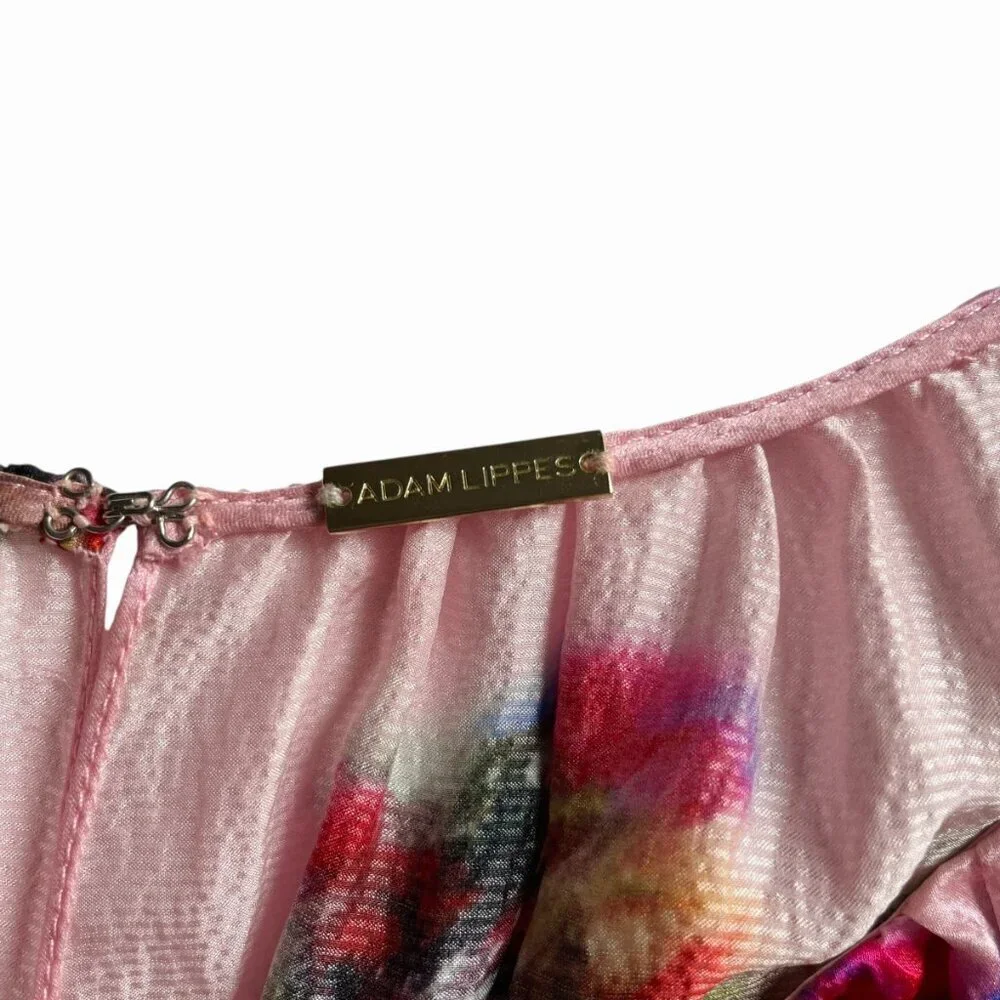 Adam Lippes Ruffle Floral Dress Pink Silk Midi - Picture 9 of 15